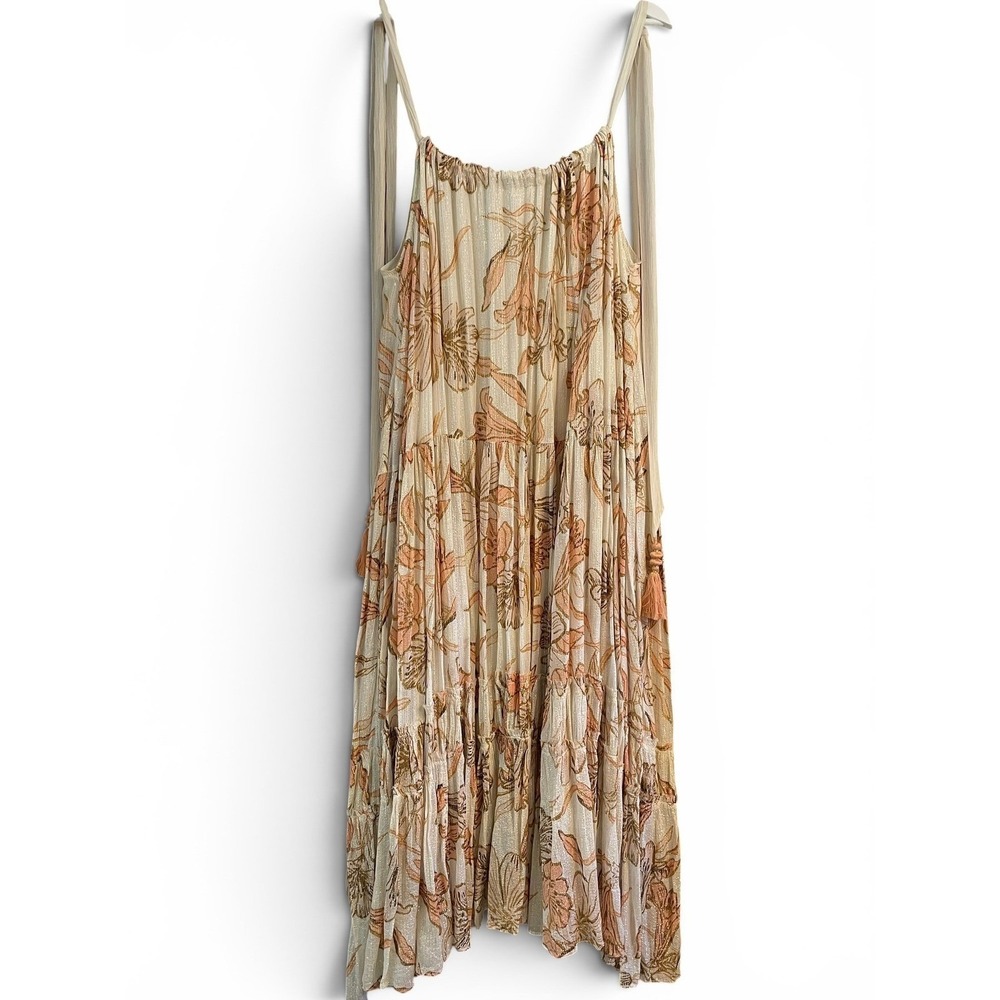Free People Bare It All Metallic Lurex Floral Maxi Dress Large Boho Festival - Picture 2 of 16